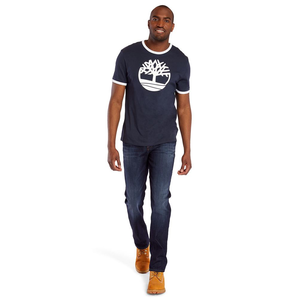 Timberland Mens T-Shirts Tree Logo Ringer - Navy - India UM8024576